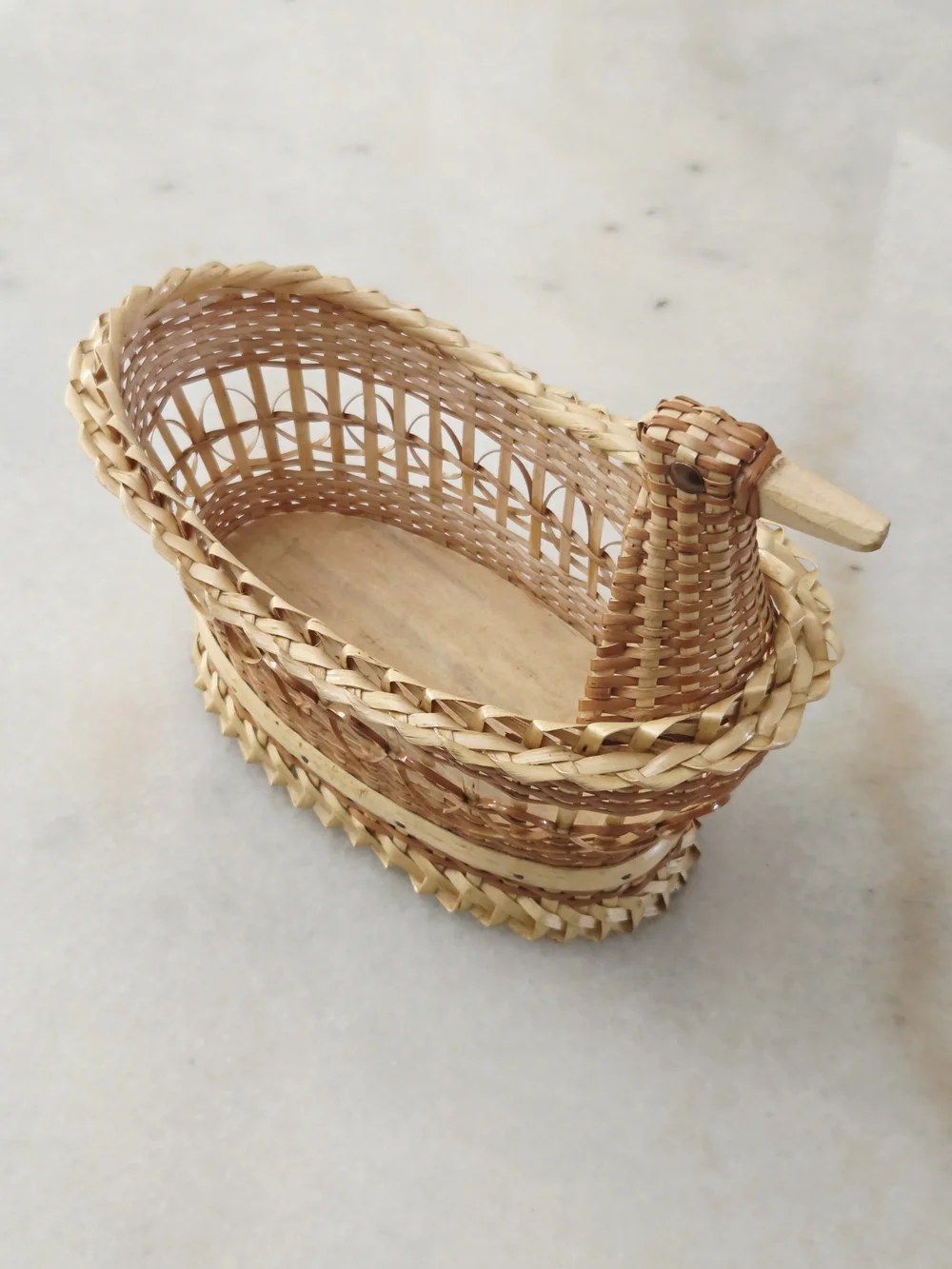 Handwoven Duck-Shaped Wicker Basket in Natural Tones